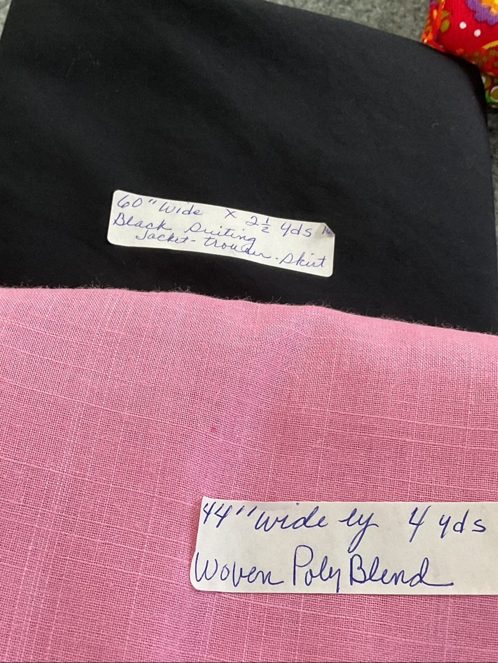 Fabric.  6 1/2 total yards. Pink and black.